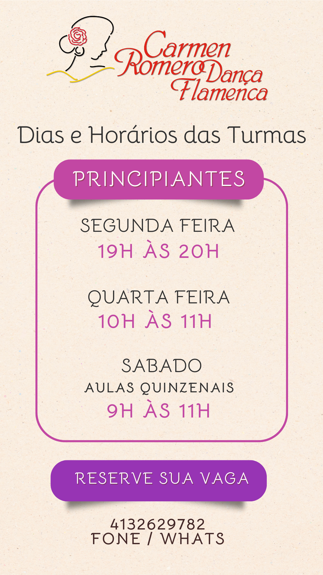 DIAS, HORÁRIOS e NÍVEIS DE ENSINO DA DANÇA FLAMENCA – 2024