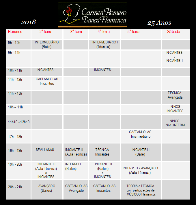 HORÁRIOS 2018 – Turmas Regulares de Flamenco