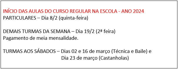 TURMAS e HORÁRIOS para o ano de 2024. Datas de início das aulas.